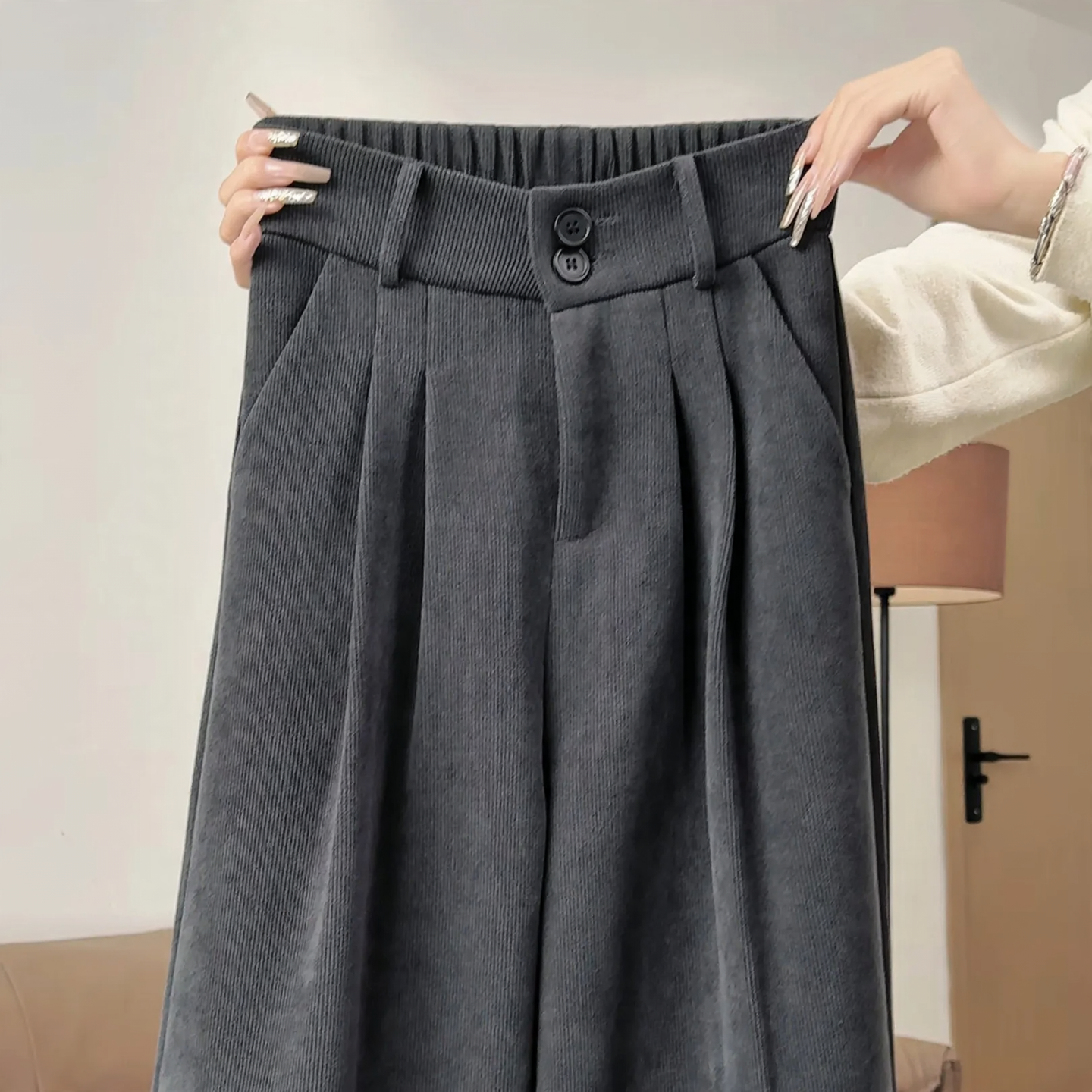 Cord suit trousers for women, lined, straight cut