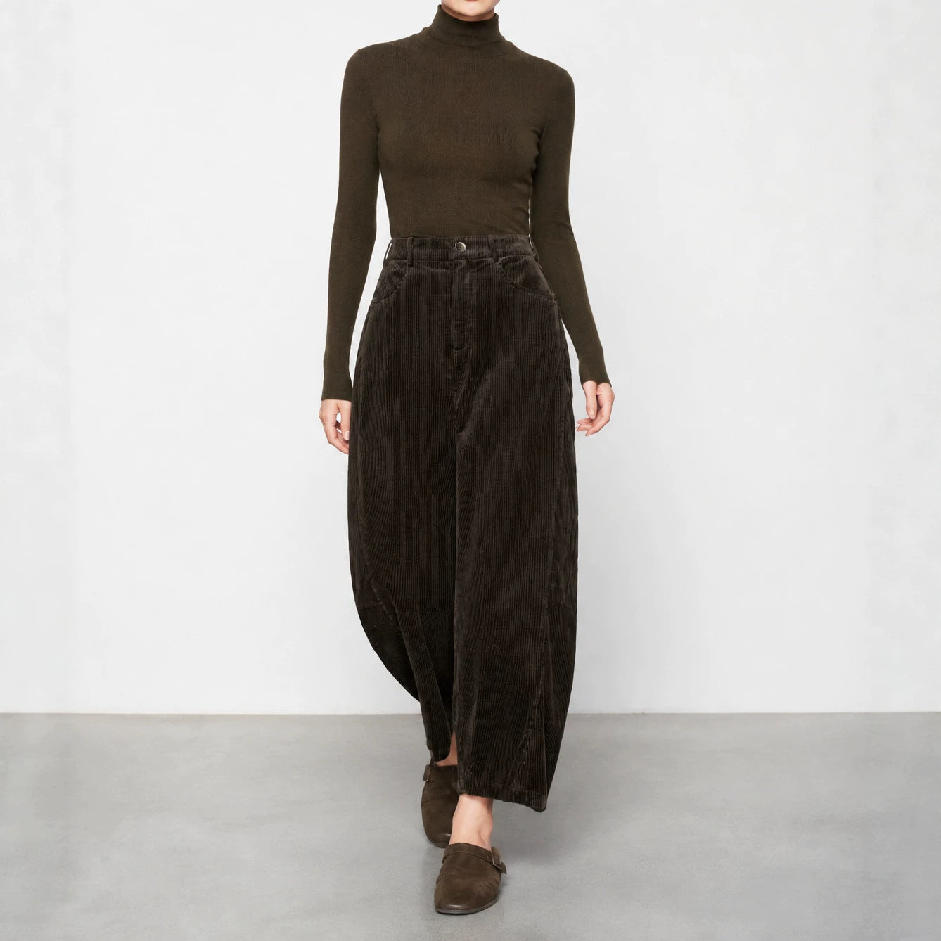Women's corduroy pants with high waist, 7/8 length