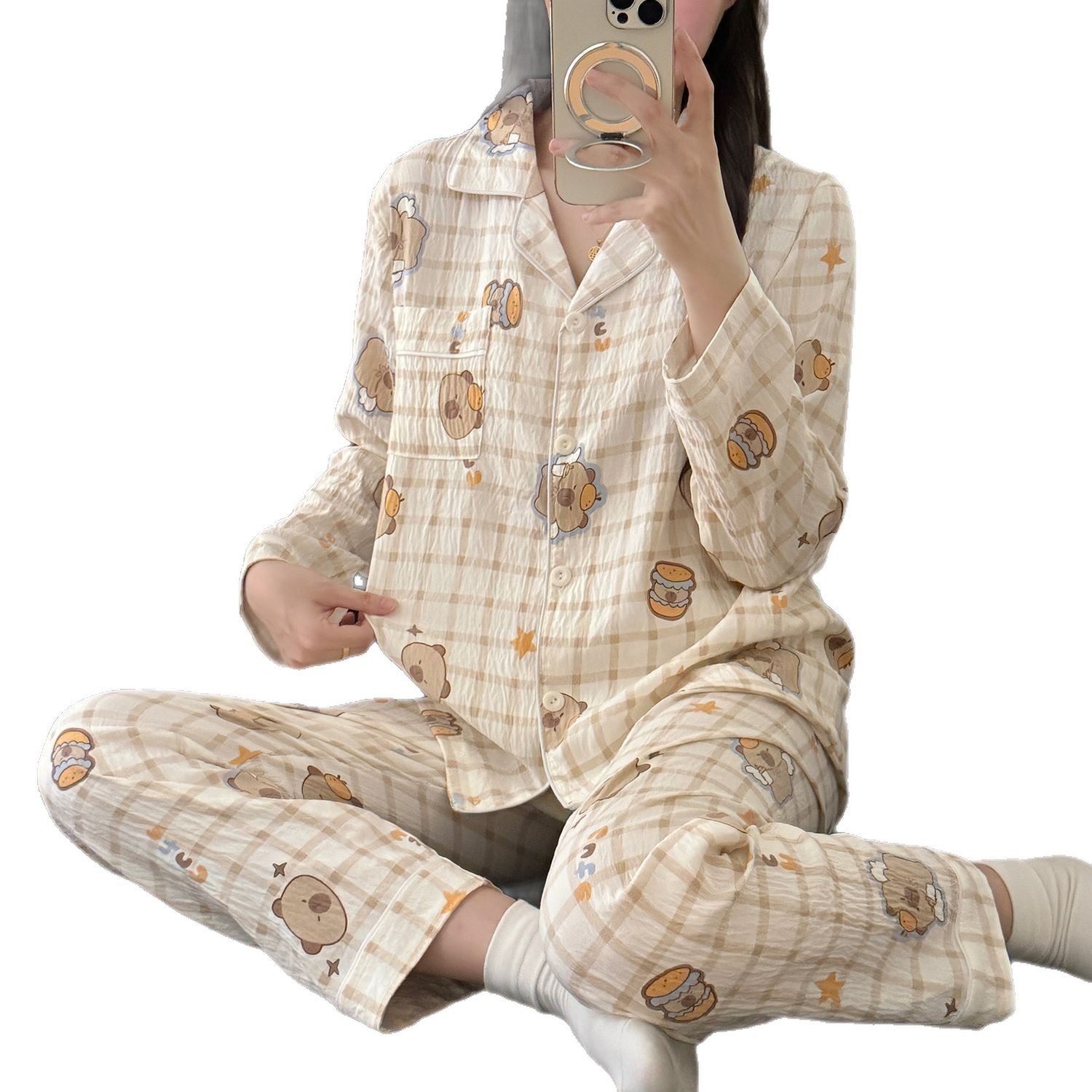 Women's Pajama Set, long-sleeved, cotton, for spring and autumn