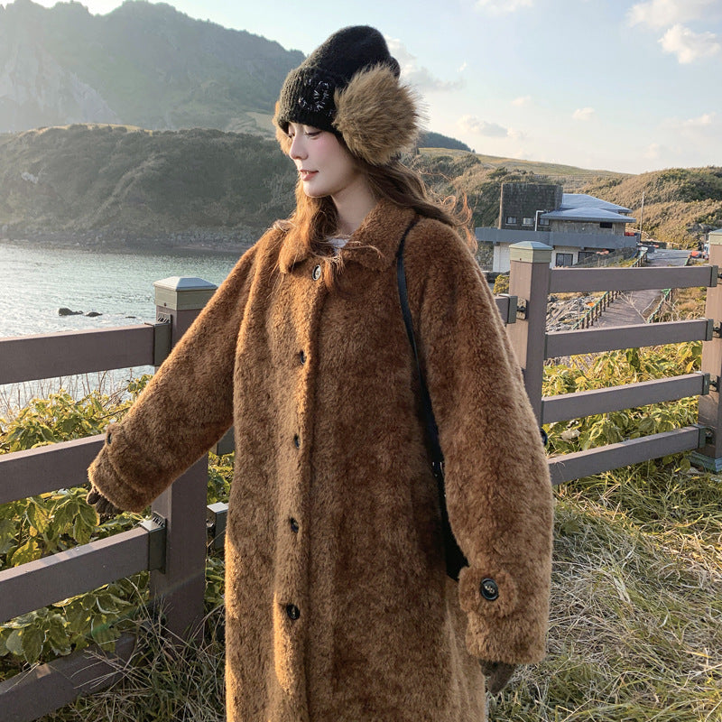 Women's lamb fur imitation coat, long