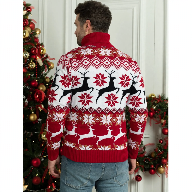 Unisex Christmas sweater with reindeer jacquard and roll neck