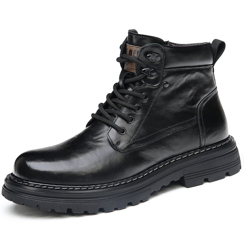 Men's leather boots, genuine leather, lined, lace-up boots