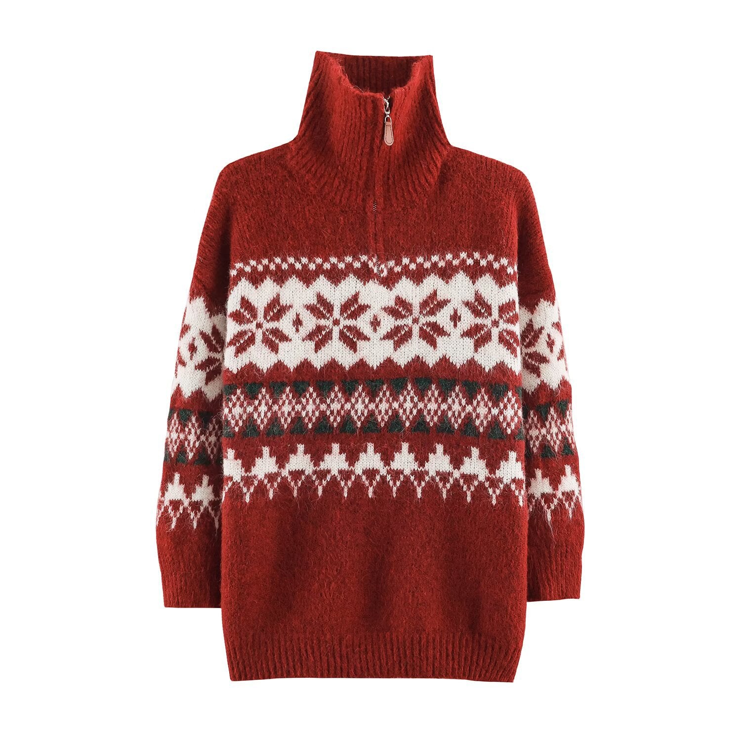 Fair-Isle knit sweater with stand-up collar and zipper