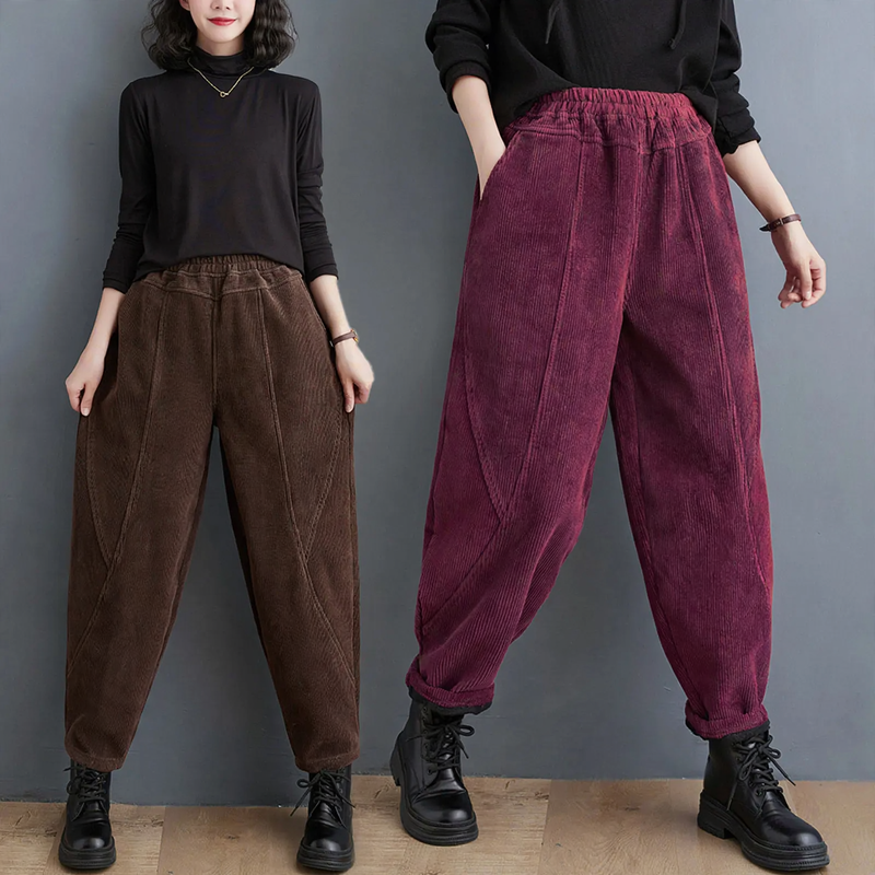 Padded corduroy harem pants, loose fit, women