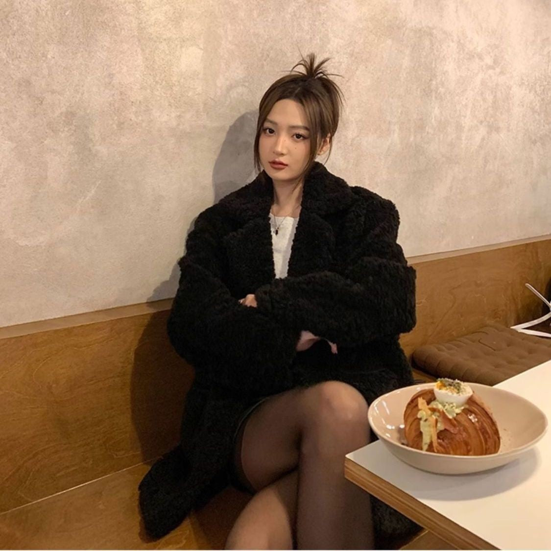Teddy-Coat, black, lined, ladies