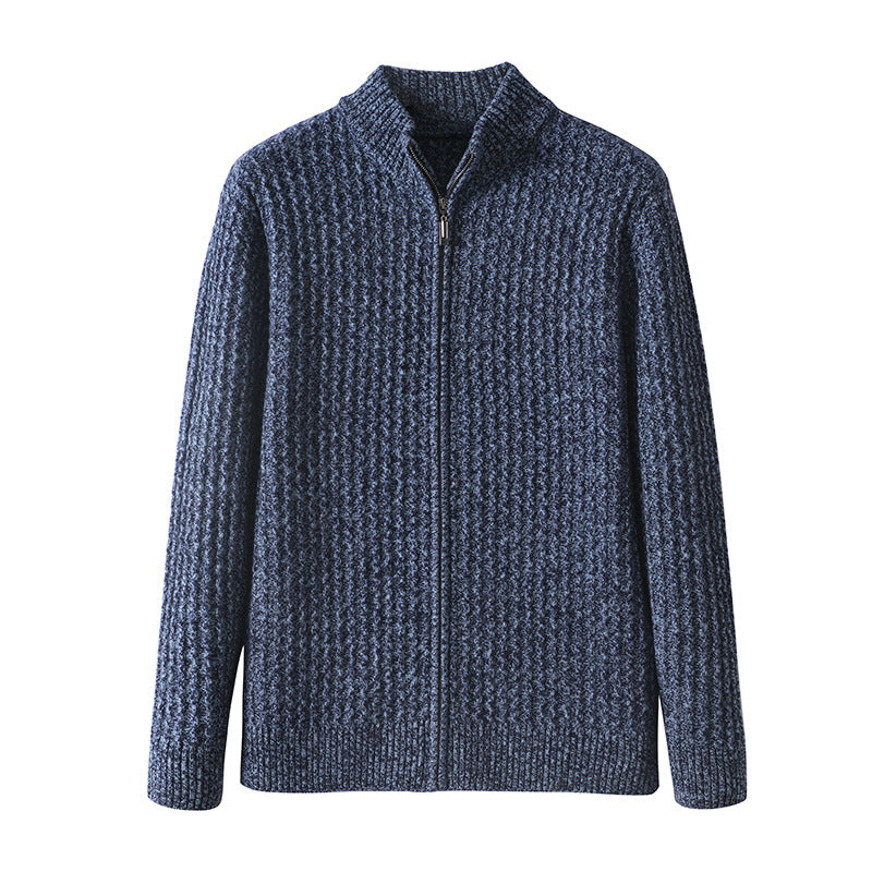 Fleece-lined cardigan with zipper for men