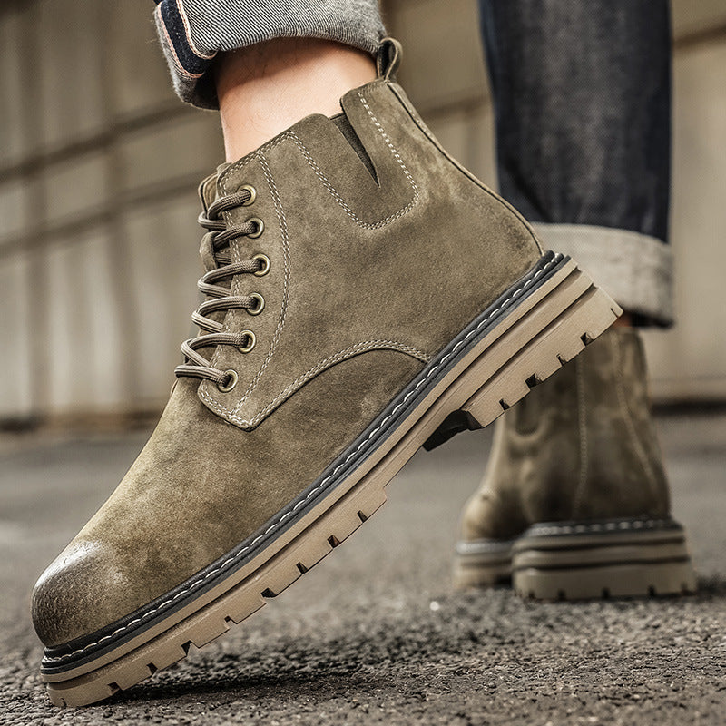 Fashionable men's leather boots in retro style
