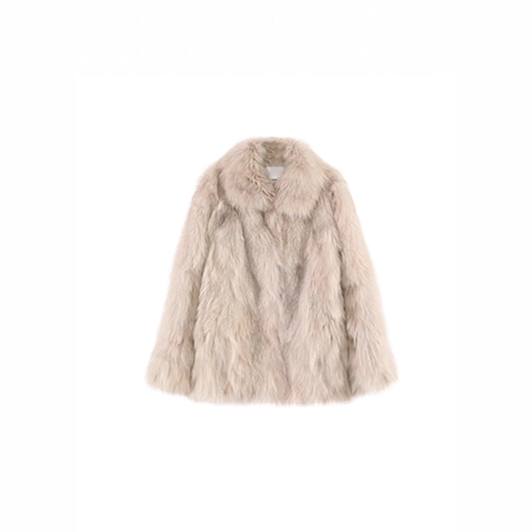 Ladies' medium-length faux fur coat