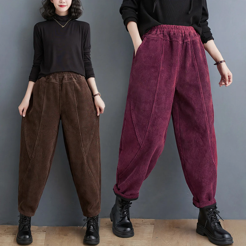 Corduroy pants for women, loose fit, lined