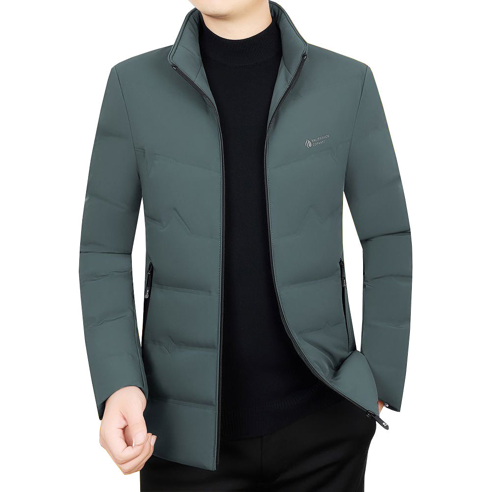 Men's down jacket with stand-up collar, white duck down