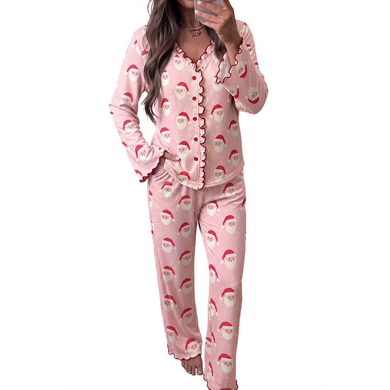 Women's house suit, long-sleeved, with Santa print