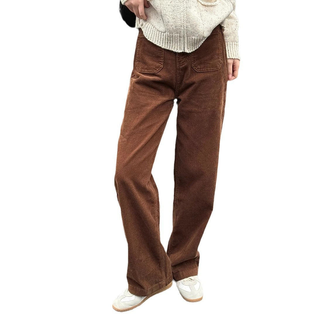Kord-wide trousers for women with pockets, high-waisted
