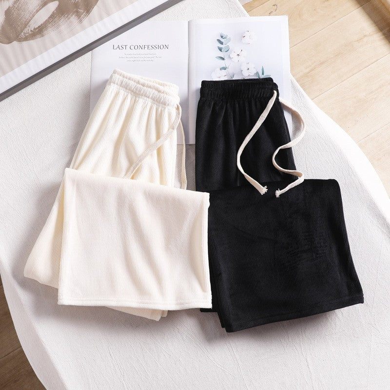 Flowing cord wide trousers with lining