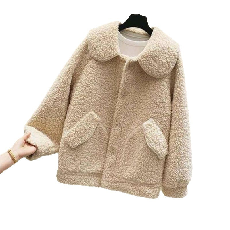 Fleece-lined lamb fleece imitation jacket, warm and comfortable