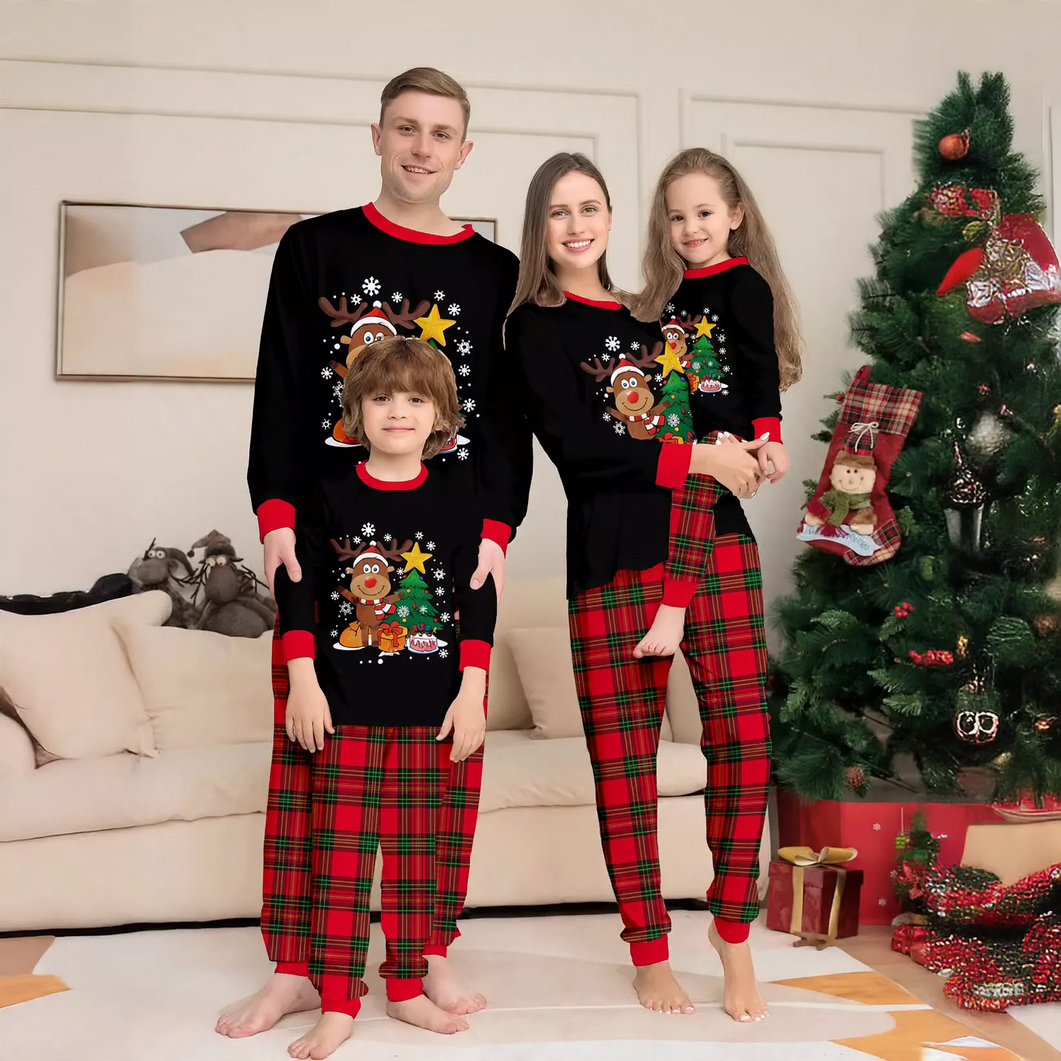 Christmas Family Pajamas, Reindeer and Check Pattern