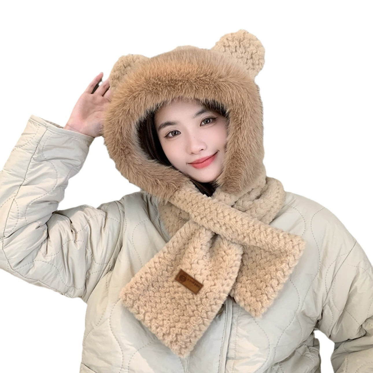 Fluffy hoodie set with bear design