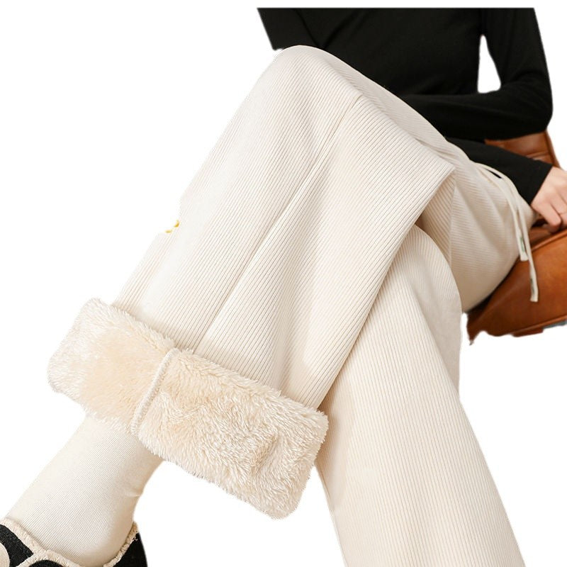 Padded cord wide pants for women