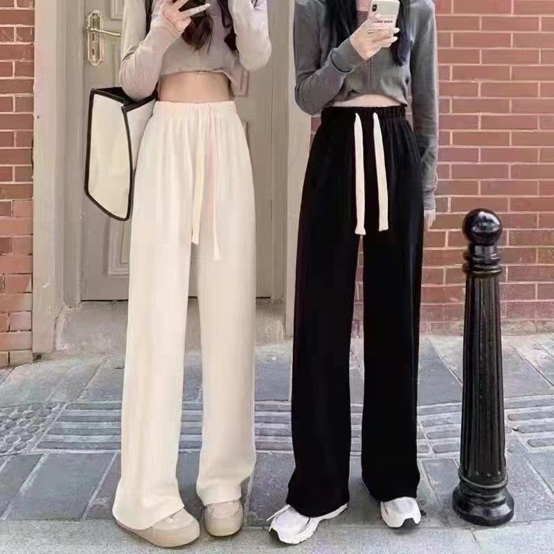 Flowing cord wide trousers with lining