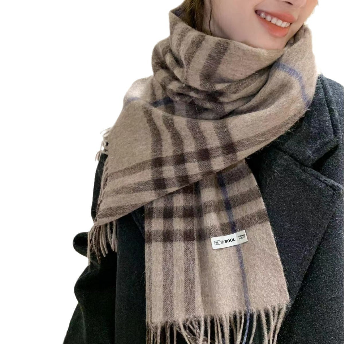 Wool scarf, 100% wool, checked, 30x180 cm