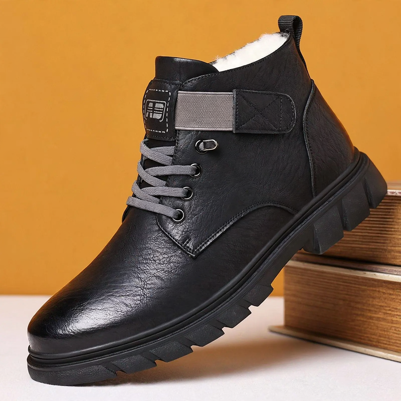 Padded men's boots, high-top, synthetic PU, winter
