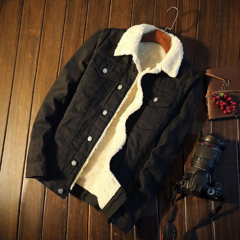 Men's denim jacket with lamb fleece lining, lined