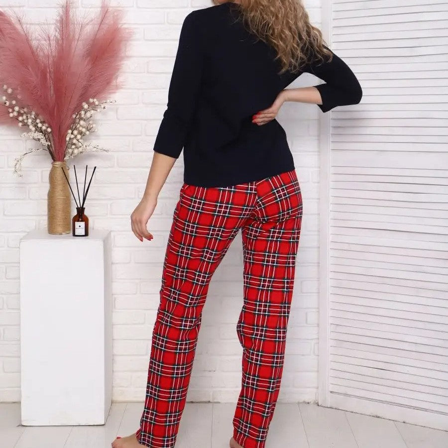 Women’s loungewear, checkered, with Christmas print, long