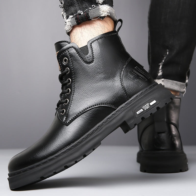Men's vintage-style ankle boots, synthetic PU