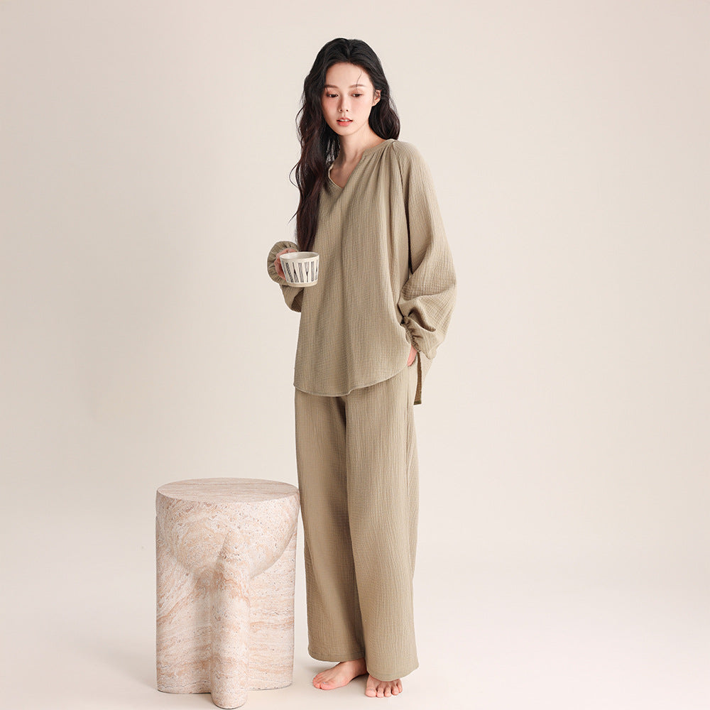 Women’s Pajama Set, Double Layer Gauze, V-Neck