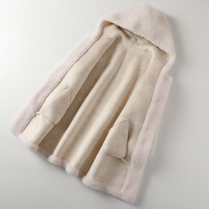Women's Lambskin Coat, embossed, with hood