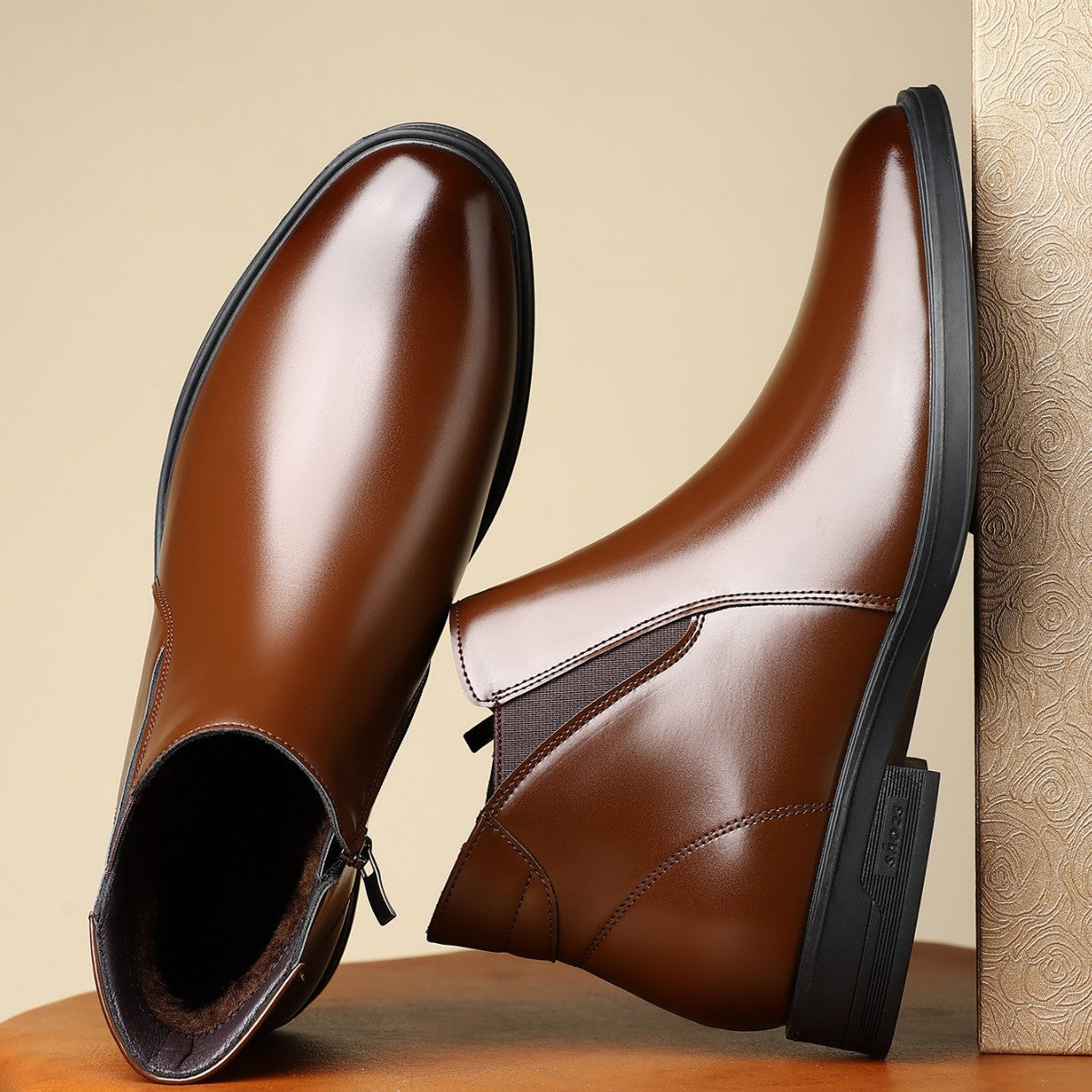 Men's Chelsea boots, pointed toe, block heel