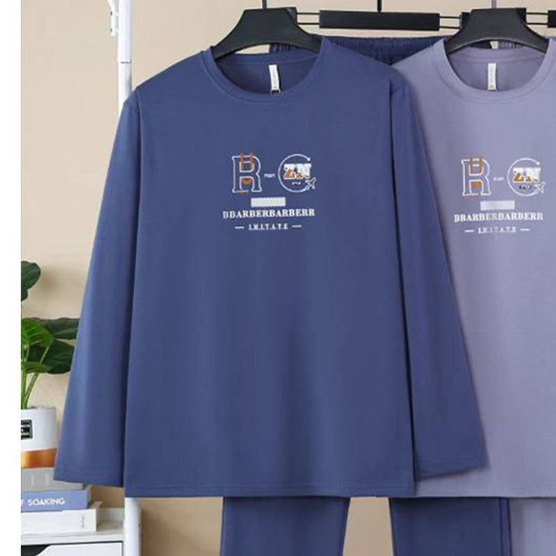 Men's pajama set made of combed cotton, elastic