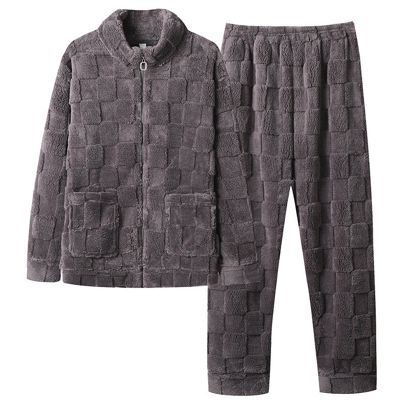 Men's Pajama Set made of coral fleece, warm and with zipper