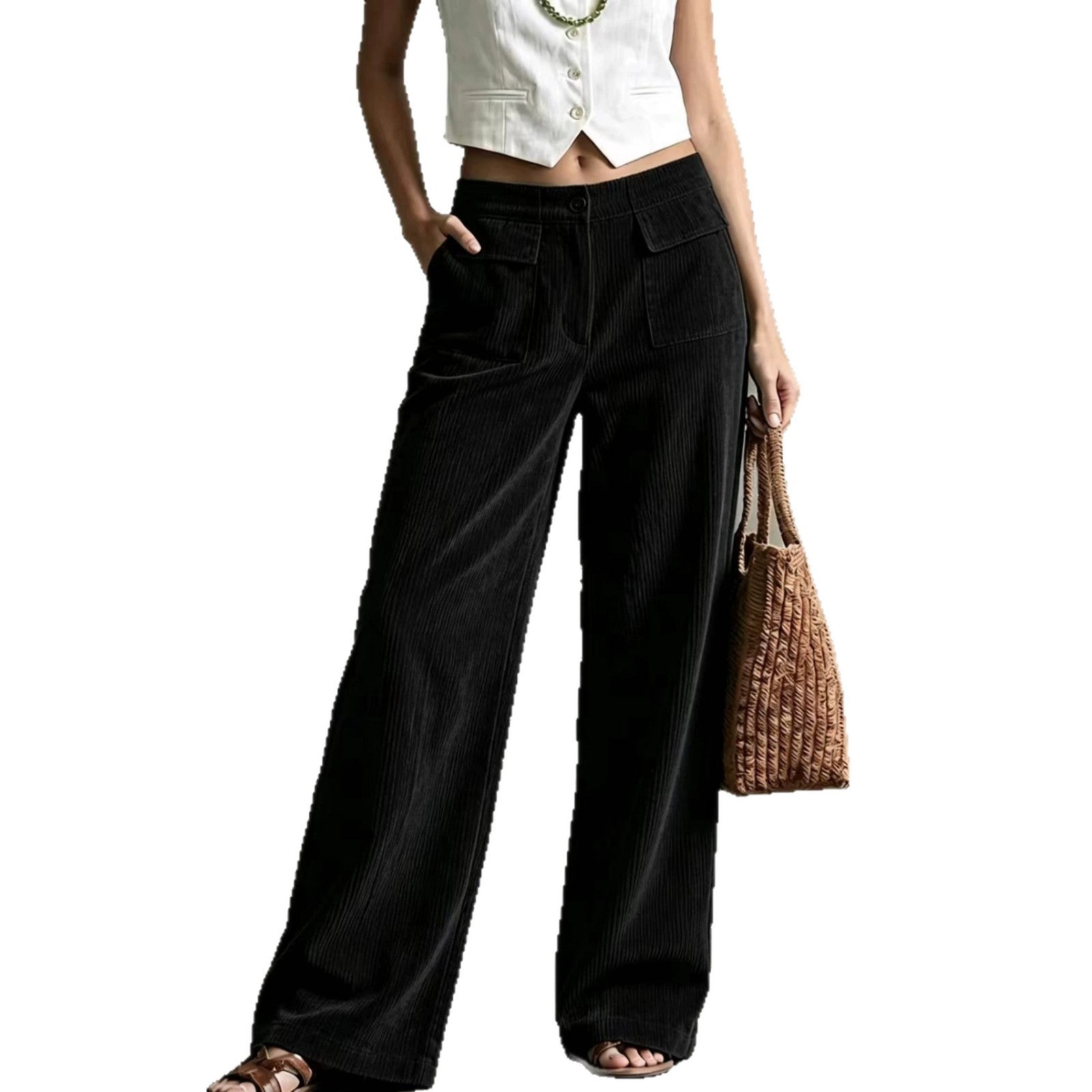 Kord-wide pants with high waist and pockets