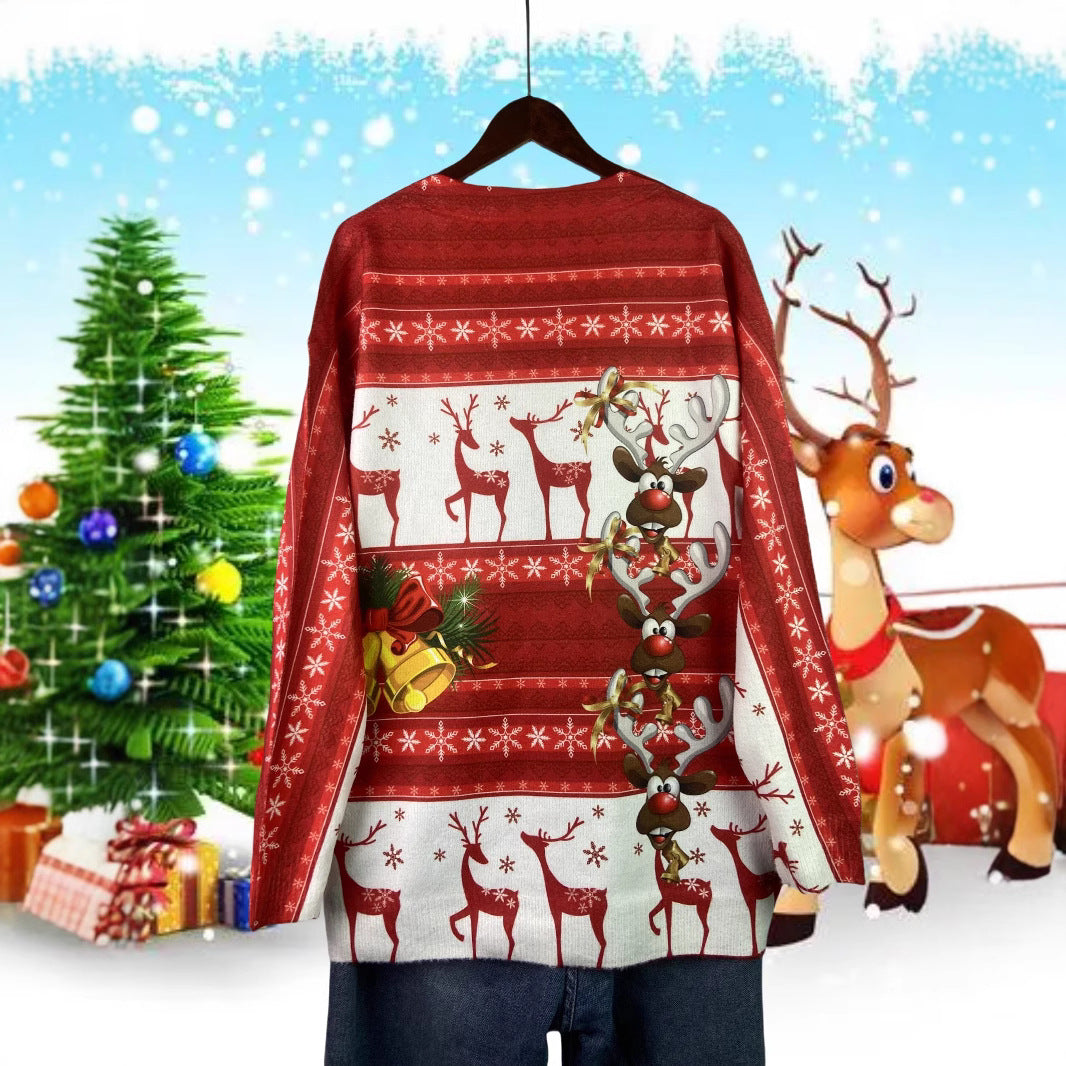 Festive cardigan with Christmas motifs, V neck