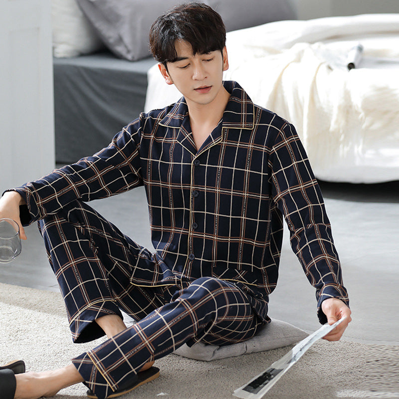 Men's Pajama Set, Cotton, Long Sleeve, with Button Placket