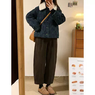 Padded cord wide pants in large sizes