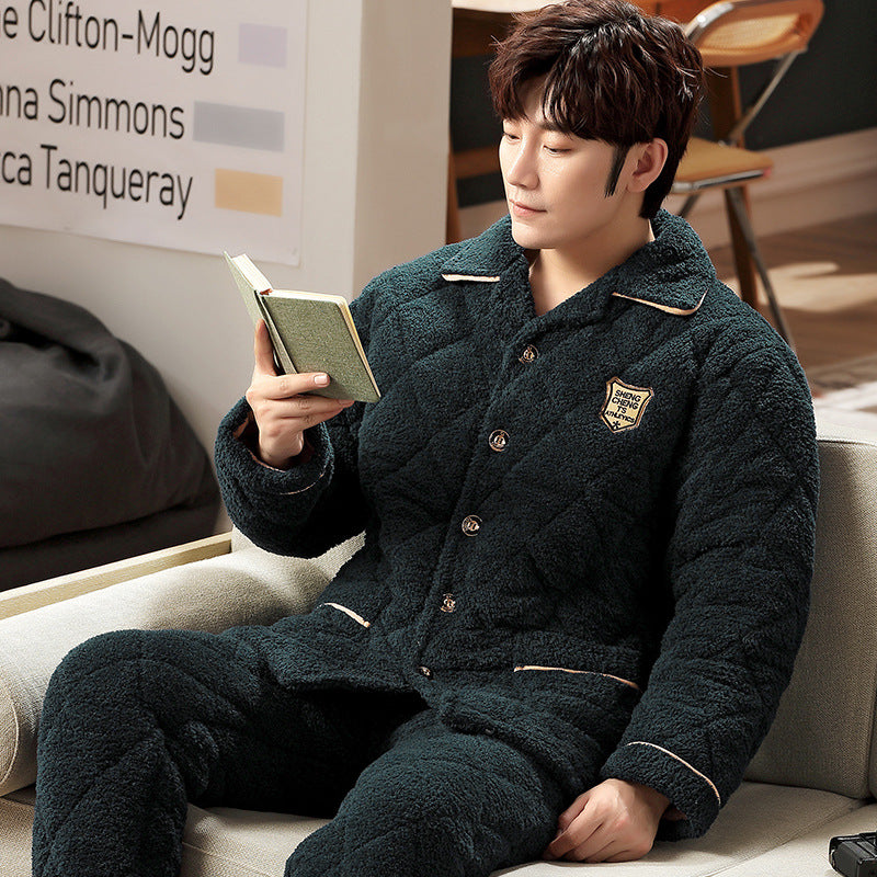 Men's pajamas, triple-layered quilted, warming