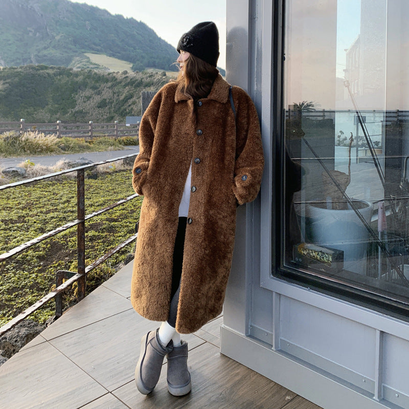 Women's lamb fur imitation coat, long