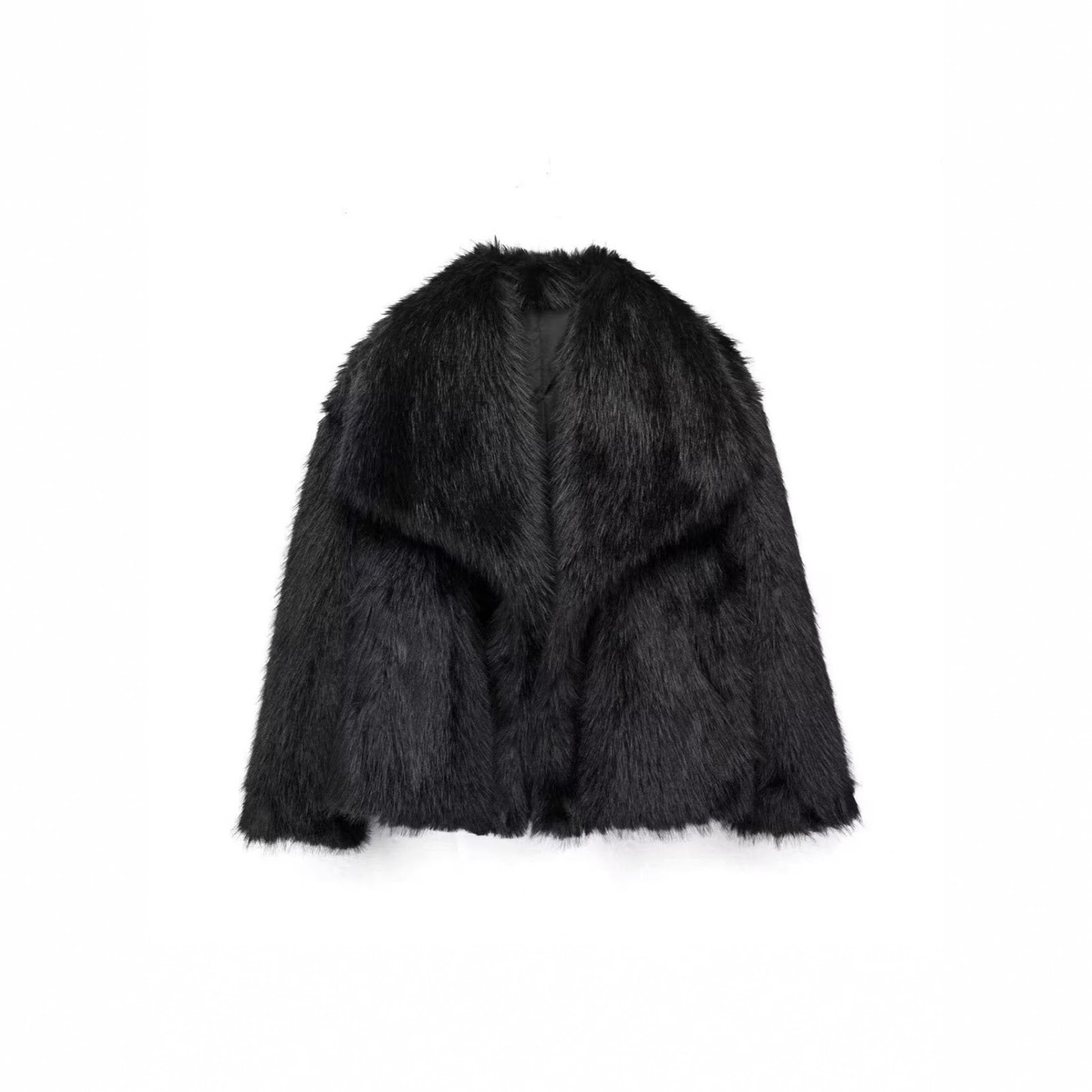 Fashionable faux fur coat with large lapels