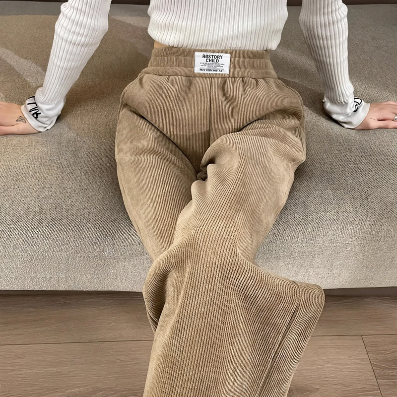 Women's corduroy trousers, straight cut, lined, autumn and winter