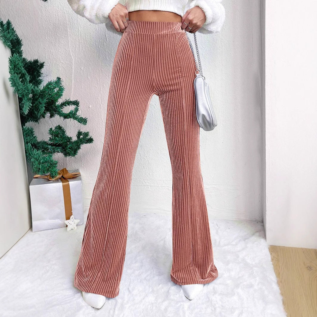 Cord flared pants with high waist