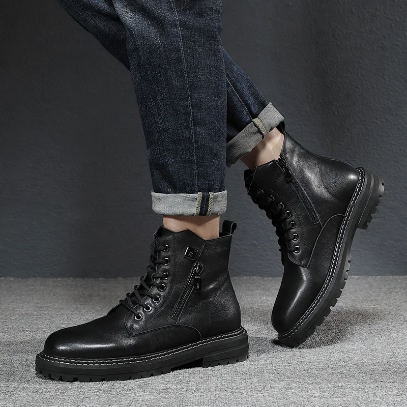 Men's leather boots, genuine leather, lined, robust