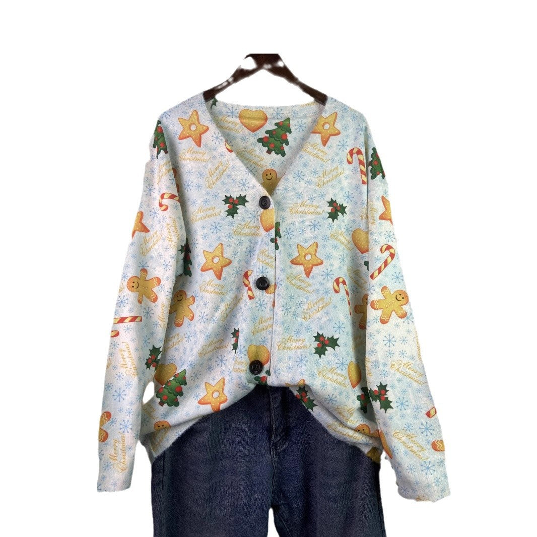 Festive cardigan with Christmas motifs, V neck