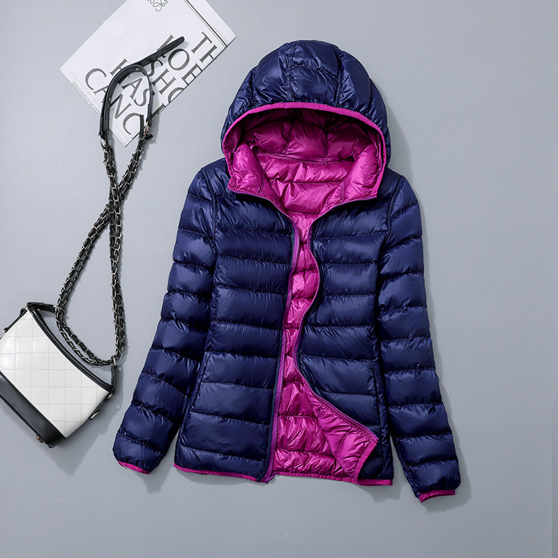 Reversible ladies' down jacket, lightweight and generously cut