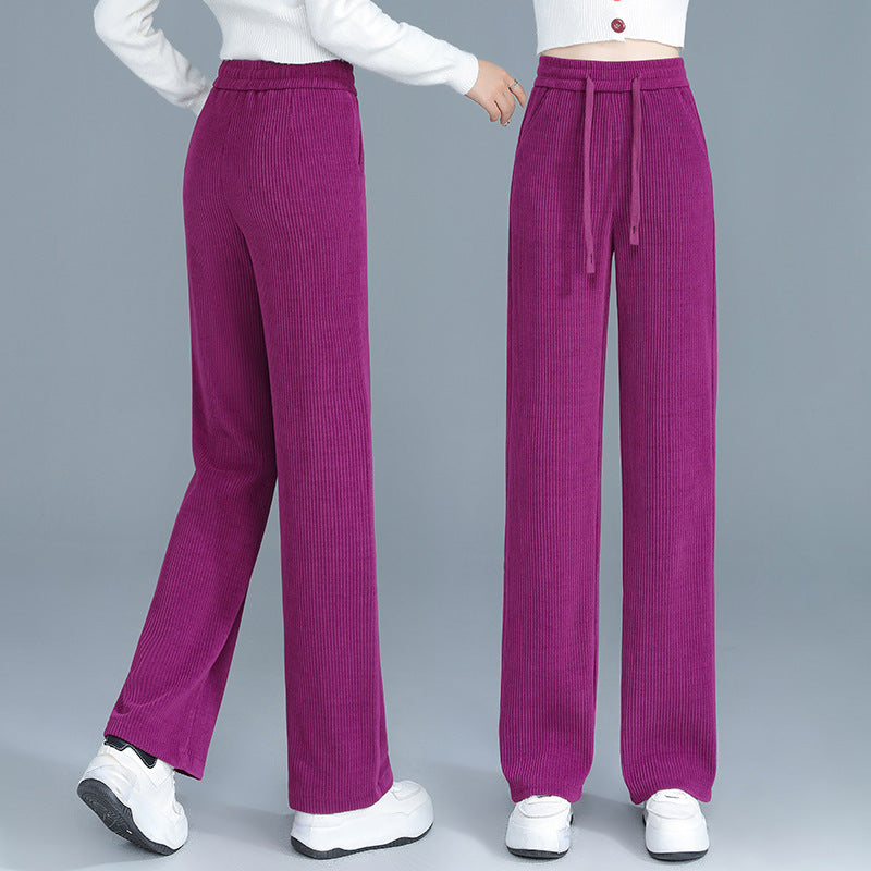 Fleece-lined corduroy pants with high waist