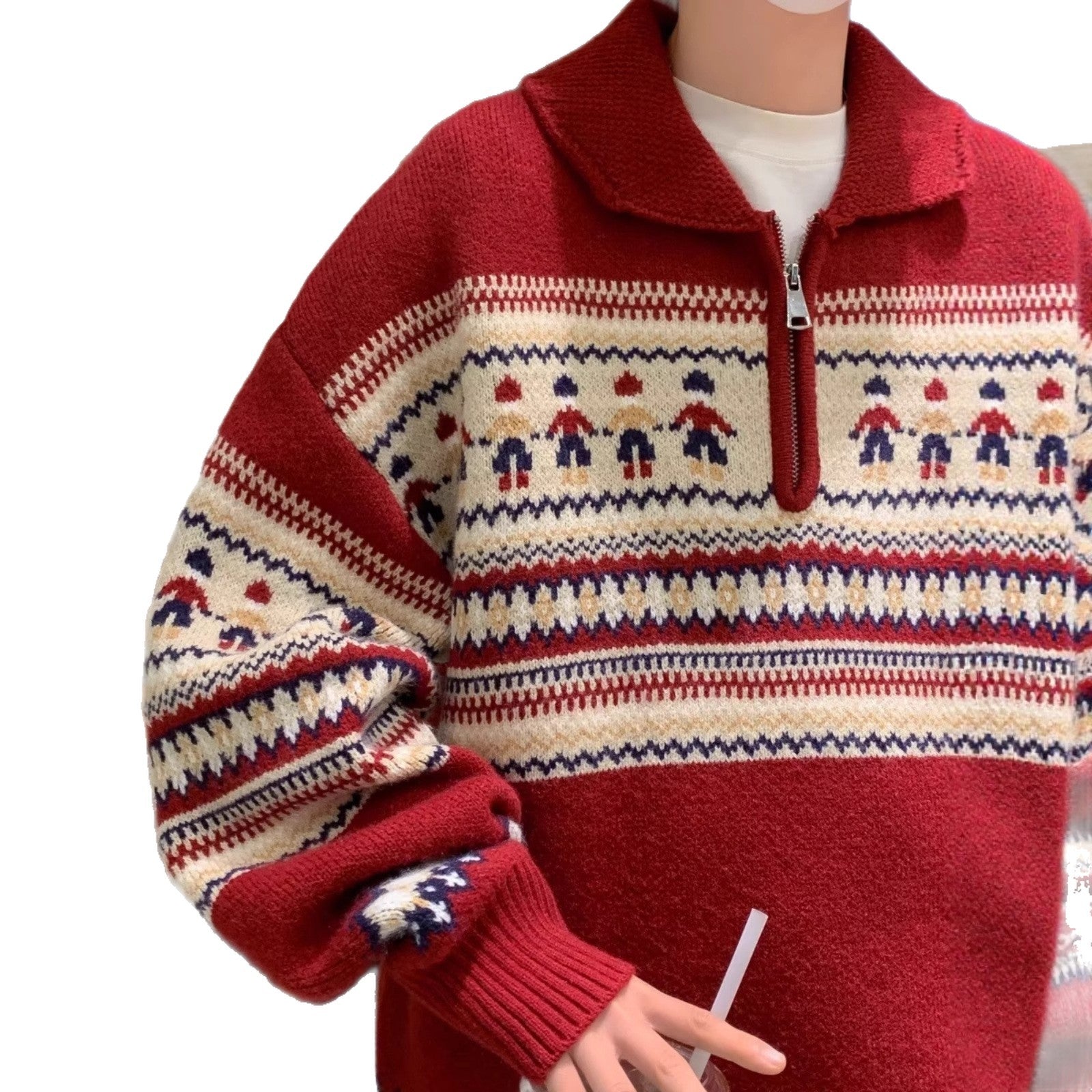 Christmas Knit Sweater, Polo Collar, Vintage Style
