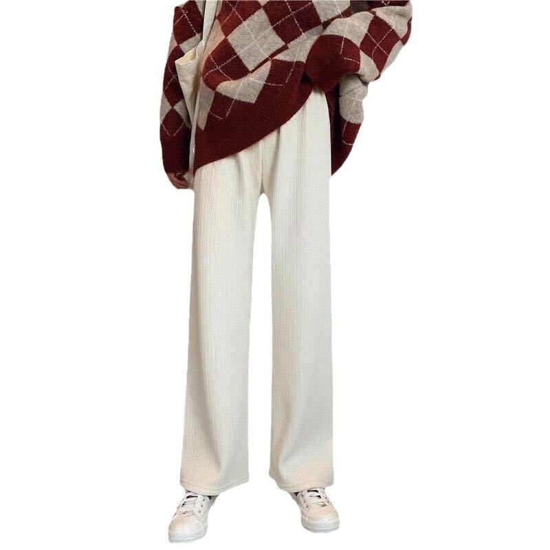 Flowing cord wide trousers with lining