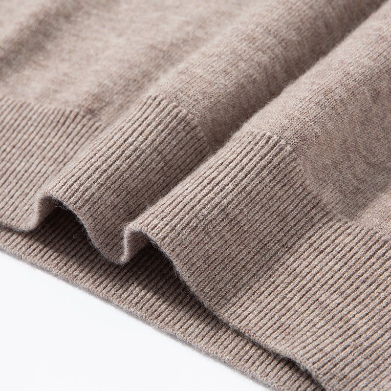 Men's wool pullover, 100% wool, zipper, stand-up collar
