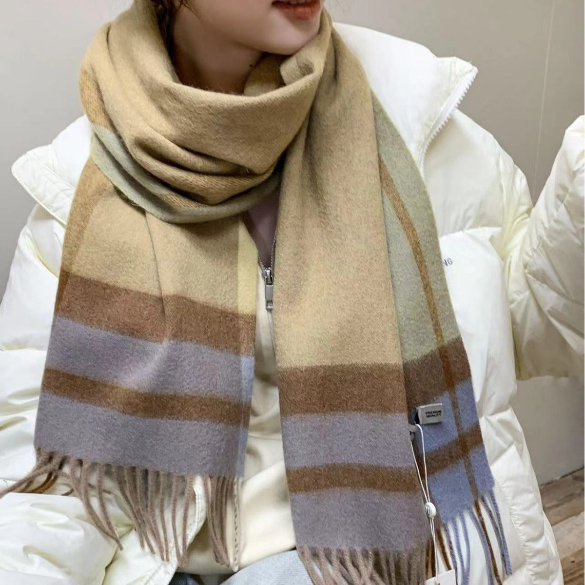 Wool scarf, 100% wool, checked, 30x180 cm