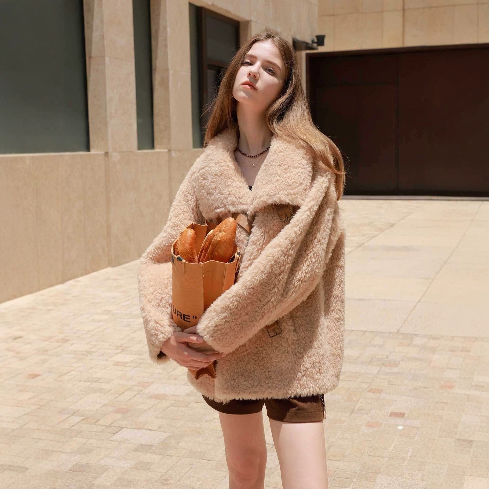 Women's Faux Fur Coat with Lapel Collar, Loose